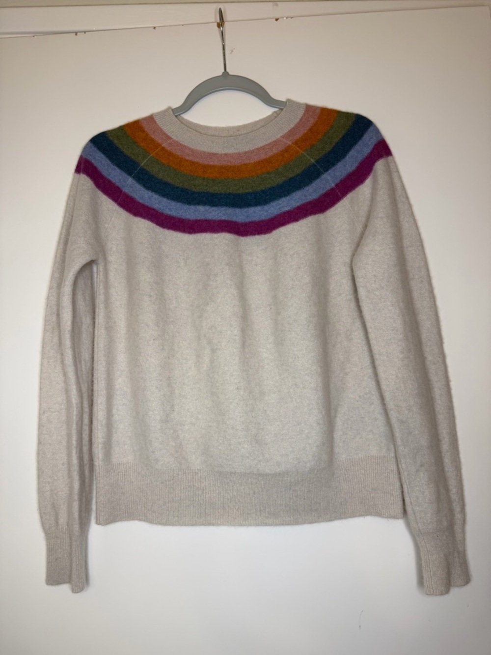 Aqua 100% cashmere Cream Rainbow Yoke Sweater - Women size S